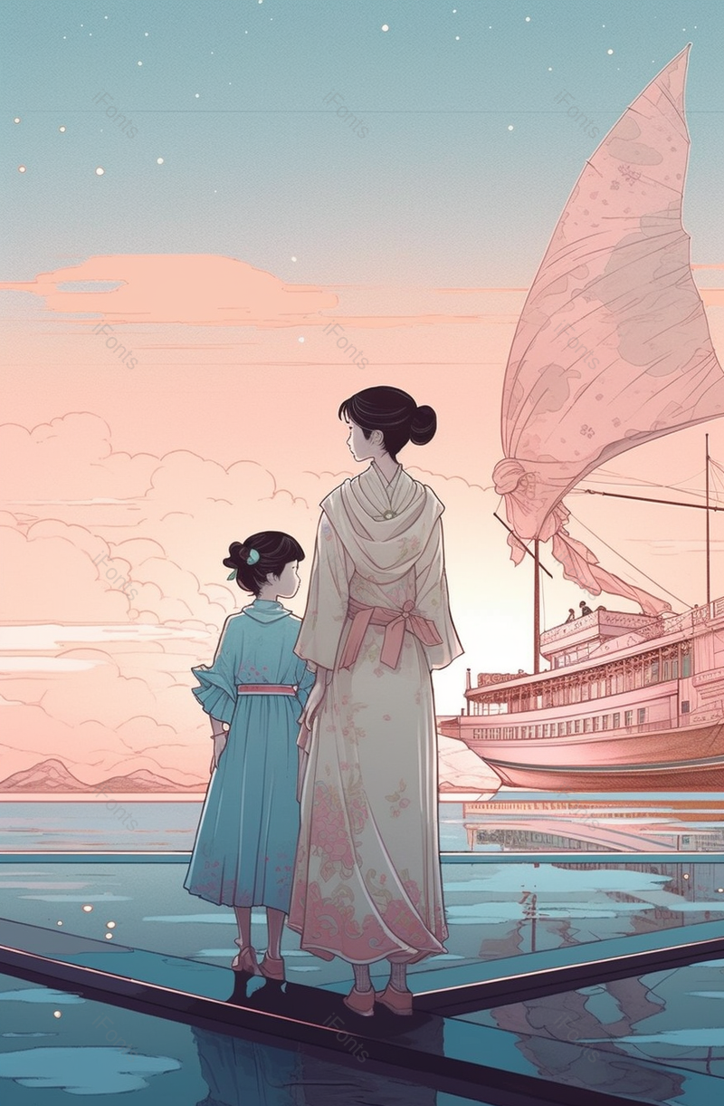 海口码头水彩母亲节海报背景图,插画/手绘图,插画/手绘图库,插画/手绘图下载,插画/手绘